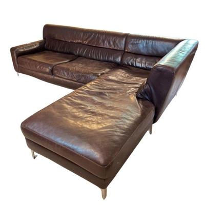 Calia Solatti Leather Sectional Chocolate Brown Sofa