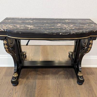 Antique Ebonized Marble Top Regency Console Tables