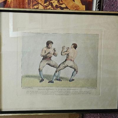 19th century hand colored boxing lithograph.