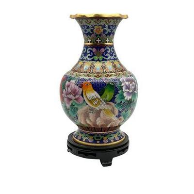Lot 429   
Vintage Chinese Cloisonné Porcelain Vase with Bird Motif