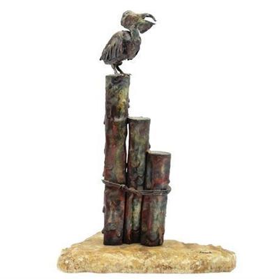 Lot 508   
Lewl Signed Pelican Sculpture on Stone Base