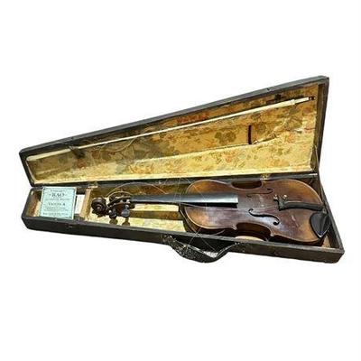 Lot 838  
Vintage Violin with Bow, Strings, Resin, and Accessories