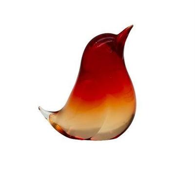Lot 427  
Vintage Signed Red and Yellow Art Glass Bird