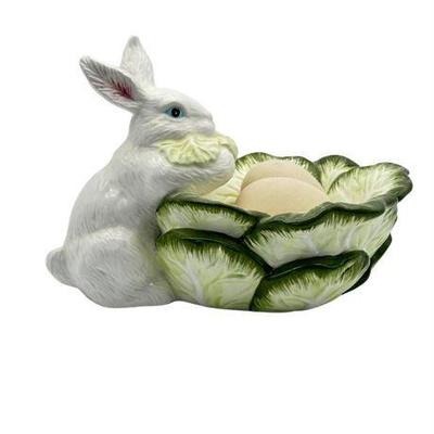 Lot 487   
Department 56 White Rabbit on Lettuce Ceramic Bowl