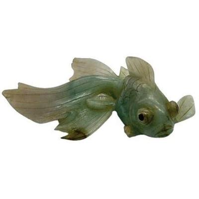 Lot 519  
Vintage Chinese Ki Nephrite Jade Fish with Black Eyes