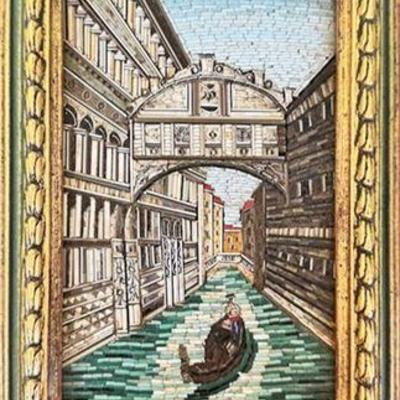 Lot 024-234   
Antique Italian Venetian Micromosaic Plaque Venice Canal Scene