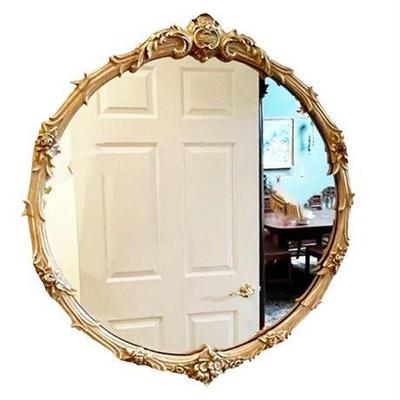 Lot 018-002  
Decorator Brushed Gold Floral Framed Wall Mirror