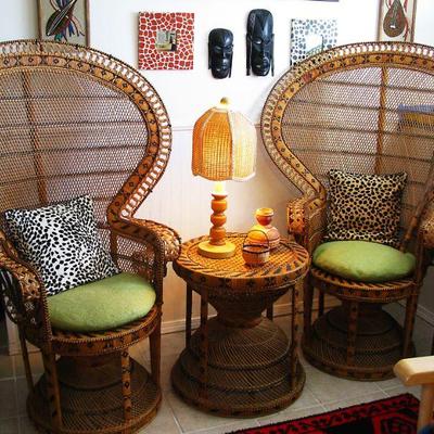Vintage Wicker Peacock Chairs and Matching Table