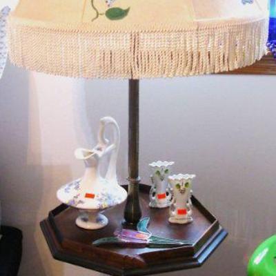 Vintage Floral Wood Floor Lamp Table
