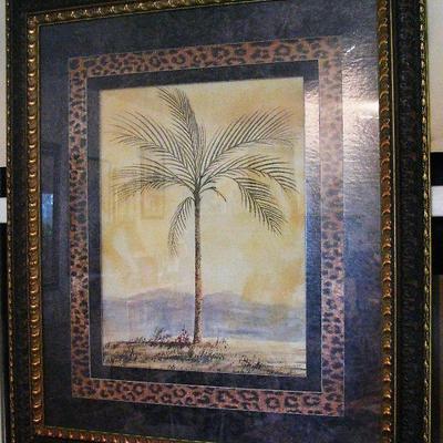 Extra Large Arabic Painting Palm Tree With Ornate Leopard - Leather Wood Frame