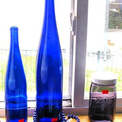 Tall and Medium Cobalt Blue Glass Bottle - Ball Mason Jar, Purple