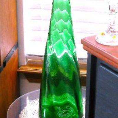 Mid-Century Green Empoli Glass Decanter Bottle with Stopper 28 inches Tall