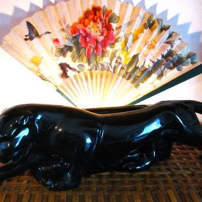 1950S Vintage Large 22" Porcelain /Ceramic Black Panther Planter - Lamp
