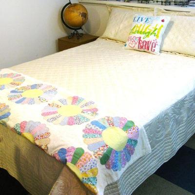 Queen Bed / Mattress and Frame / Vintage Handmade Quilt