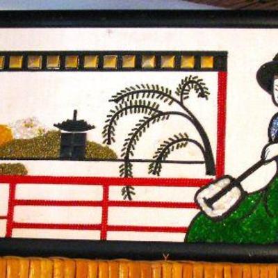 Vintage Oriental Lute Player Pebble Art