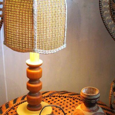 Vintage MCM Mid Century Modern Table Lamp with Wicker Shade