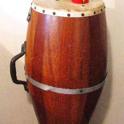 Antique Wooden Tack Head Barrel Stave Conga Drum /Rare Vintage Figure with Drum