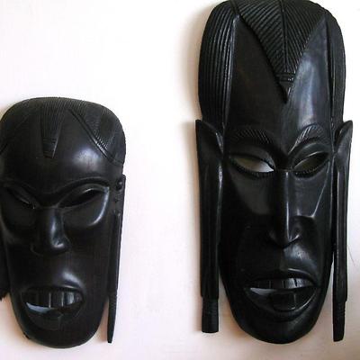 Vintage Carved African Tribal Wood Warriors Masks