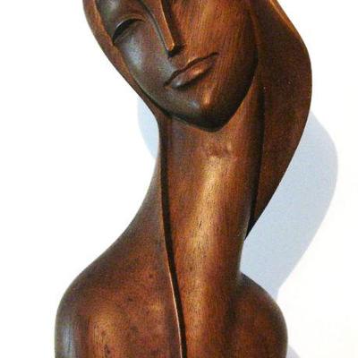 Vintage 12' Wood Carved Bust Made In Philippines