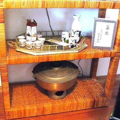 Antique Brass Korean Fire Pot Warmer Asian / Japanese Sake Sets