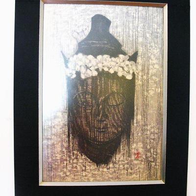 Signed -Japanese Color Woodblock Art Artist Kaoru Kawano Called “Buddha with Flower”