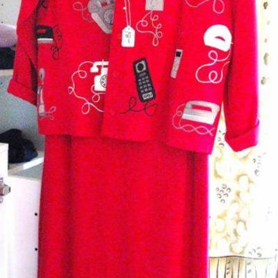 Darling Dress / Matching Jacket with Embroidered Telephones