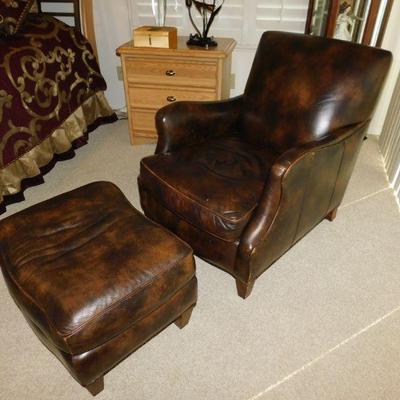 Top grain chair and ottoman set