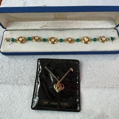 PPE230- 1/20 12k Gold Filled Bracelet & 18k Gold Tone Heart Shape Necklace 