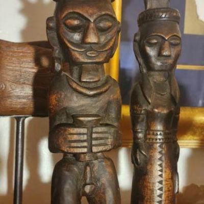 These finely carved ancestoral figures are an excellent example of Central Nias sculpture. The tightly carved bodies and fine dress...