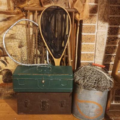 Vintage fishing gear,
Antique wooden folding sand-chair from Staten Island