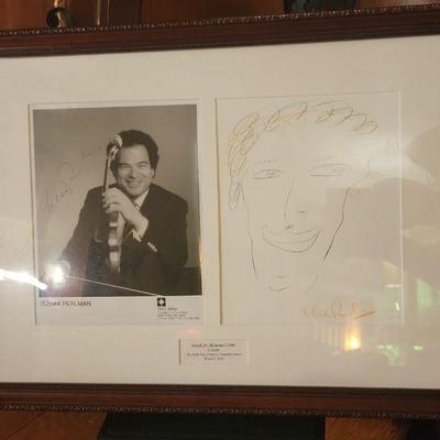 Itzak Pearlman signed photo w/ hand drawn art Charity Auction prize. If you can find another Itzhak hand drawn portrait, I will give you...