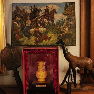 Original signed Ukraine Cossacks dancing, Copper and 24k Prosperity Vase, Mid 19th century Kota Mahongwe Reliquary (This piece was made...