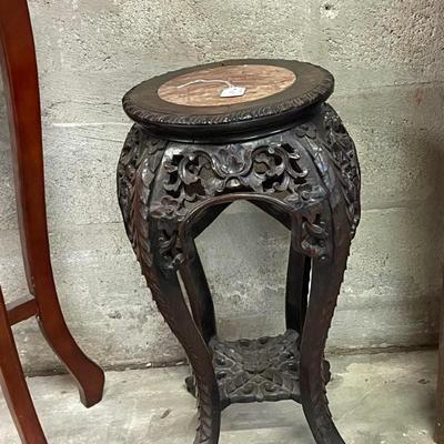 Carved Wood Art Pedestal Stand with marble like top