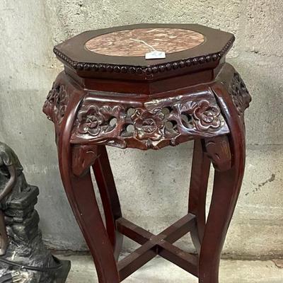 Carved Wood Art Pedestal Stand with marble like top