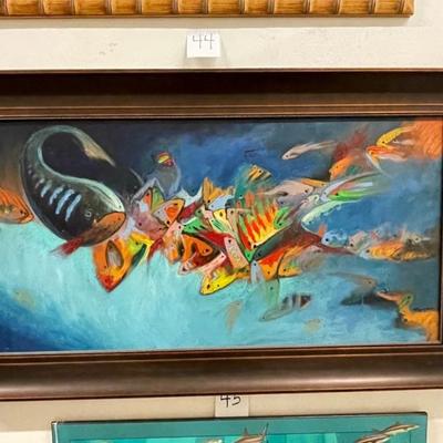 Big Fish out of the Dark painting by Colombian Artist with COA signed by artist