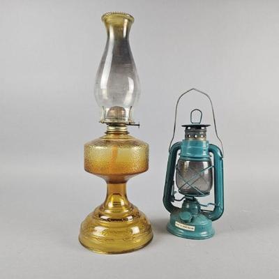 Lot 234 | Vintage P&A Amber Oil Lamp & Lantern