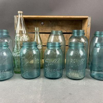 Lot 310 | Vintage Pepsi Crate and Mason Jars