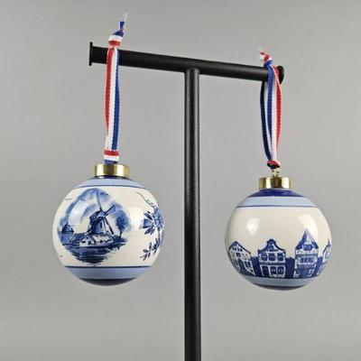 Lot 265 | 2 Vintage Delft Blue Christmas Ball Ornaments
