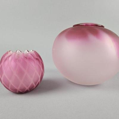 Lot 10 | Vintage Pink/Satin Glass Blown Vases