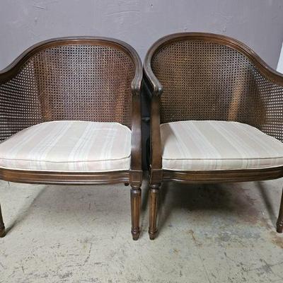 Lot 283 | 2 Vintage French Barrel Cane Side Chairs