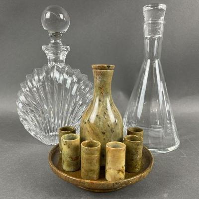 Lot 551 | Glass Carafes and Stone with Tray and Cups