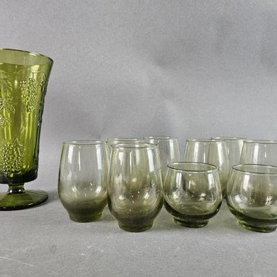 Lot 250 | Green Colored Glasses and Vase