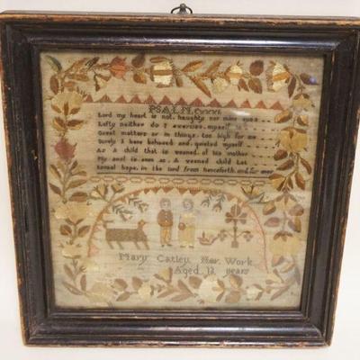 1263	FRAMED ANTIQUE SAMPLER, APPROXIMATELY 14 1/2 IN X 15 IN OVERALL
