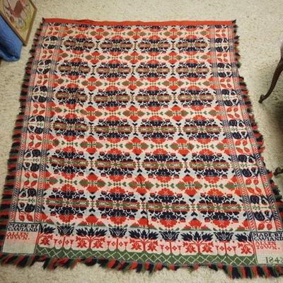 1175	ANTIQUE COVERLET 1843 C. WIAND, ALLENTOWN, APPROXIMATELY 95 IN X 78 IN
