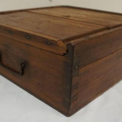 1163	PRIMITIVE WOOD CANDLE BOX, APPROXIMATELY 16 IN X 17 IN X 6 1/2 IN H, DOVETAILED SIDES
