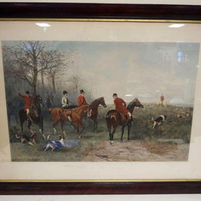 1144	LARGE FRAMED *DRAWING THE GORSE* COLORED ENGRAVING HUNT SCENE, APPROXIMATELY 30 1/2 IN X 39 1/2 IN OVERALL, HEYWOOD HARDY
