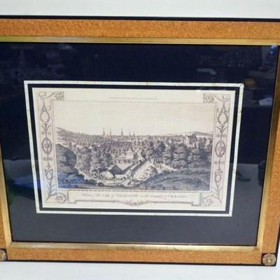 1133	CONTEMPORARY FRAMED COPY OF ANTIQUE ENGRAVING *GLASGOW*, APPROXIMATELY 21 1/2 IN X 25 1/4 IN OVERALL
