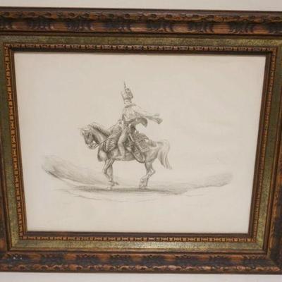 1146	FRAMED PRINT OF PRUSSIAN SOLDIER, SIGNED AND NUMBERED, APPROXIMATELY 22 IN X 28 IN OVERALL
