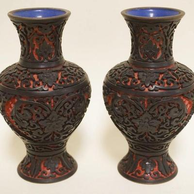 1031	CHINESE CINNABAR VASES, APPROXIMATELY 6 1/4 IN HIGH
