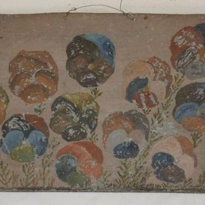 1159	ANTIQUE PRIMITIVE FOLK ART PAINTING ON METAL, APPROXIMATELY 20 IN X 11 IN
